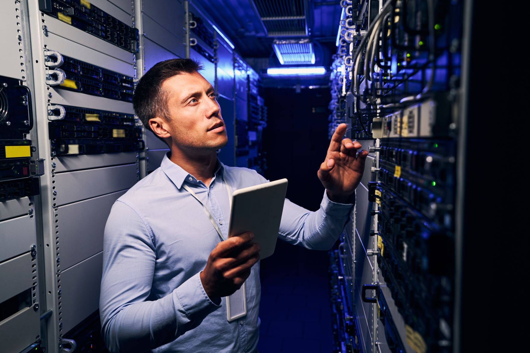 Man checking the server room